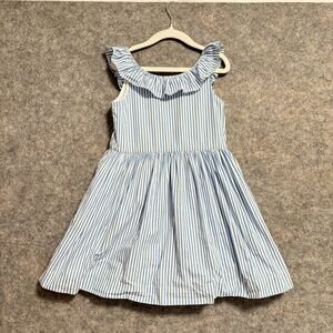 J Crew Crewcuts Dress Girls Size 5 Blue Stripe Ruffle Sleeveless Lined Cotton